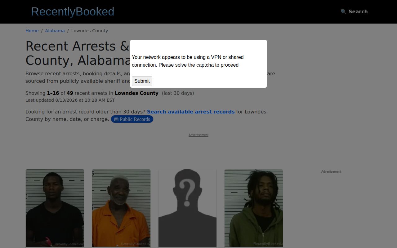 Unofficial Recently Booked Lowndes County arrest news page
